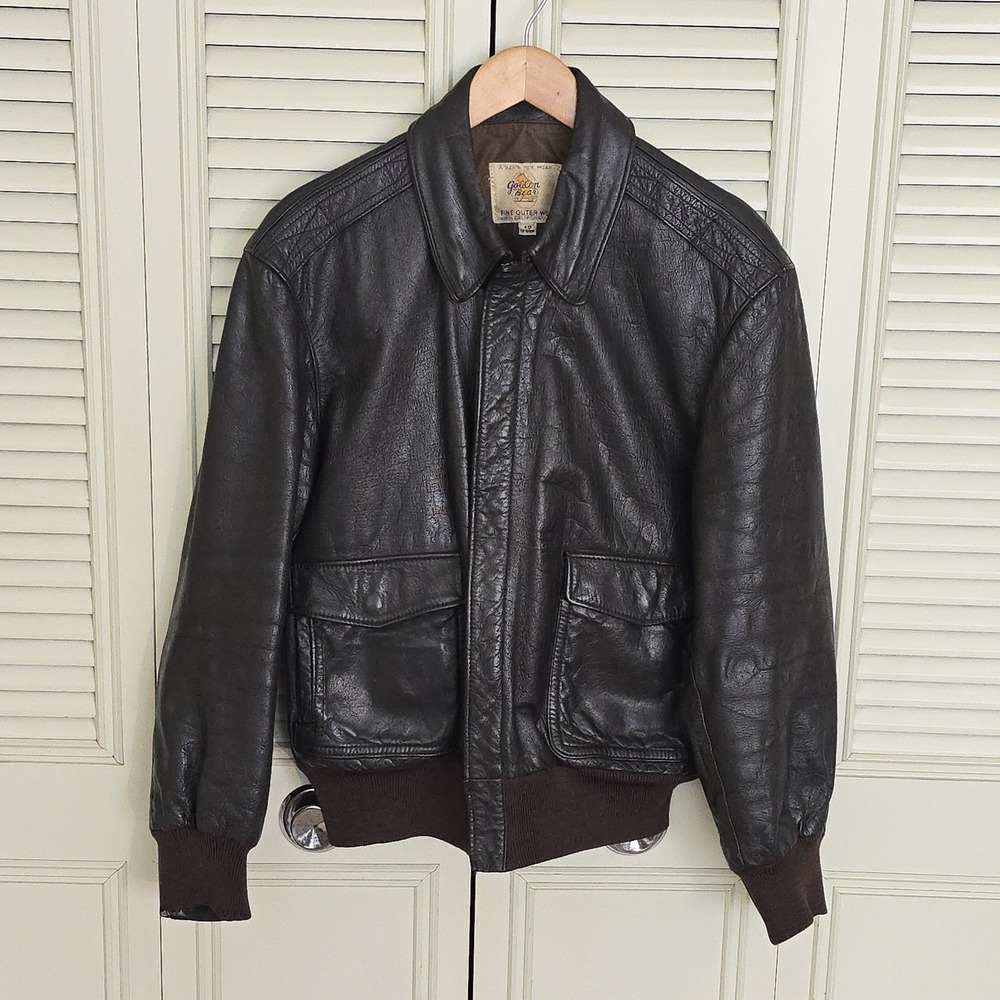 Vintage Golden Bear A-2 Flight Jacket 42 Brown Leather Bomber USA